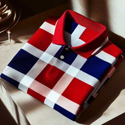 Men's Classic Business Plaid Button Short Sleeve Loose Polo Shirt