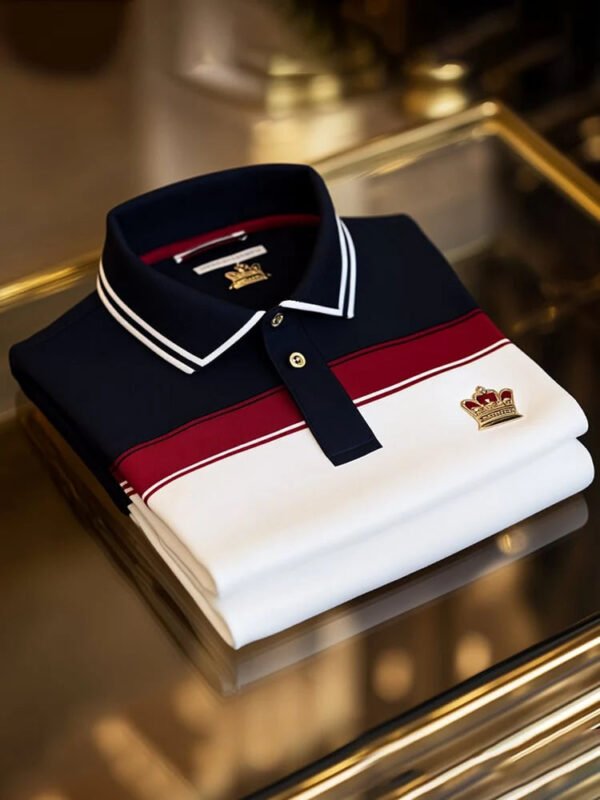 Men's Business Casual Logo Button Tricolor Short Sleeve Polo Shirt