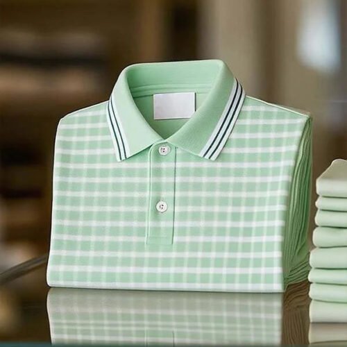 Men's Classic Business Striped Button Down Short Sleeve Polo Shirt