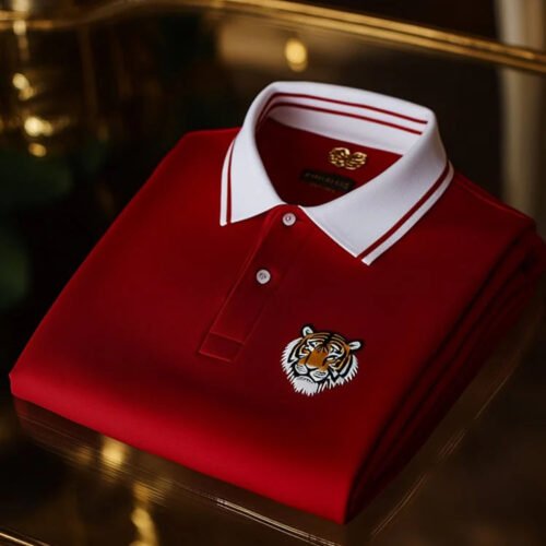 Men's Classic Business Check Logo Short Sleeve Button Polo Shirt