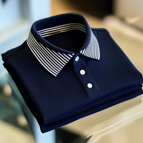 Men's Business Casual Logo Button Short Sleeve Elastic Polo Shirt