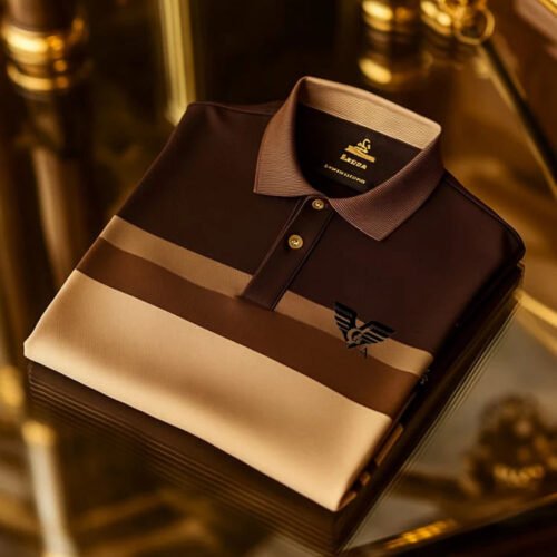 Men's Classic Business Check Logo Short Sleeve Button Polo Shirt
