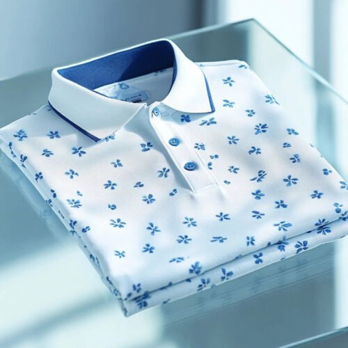 Men's Business Casual Jacquard Button Short Sleeve Polo Shirt