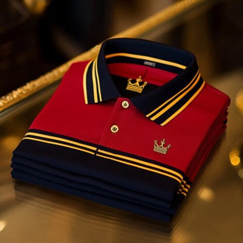 Men's Classic Business Check Crown Logo Short Sleeve Polo Shirt