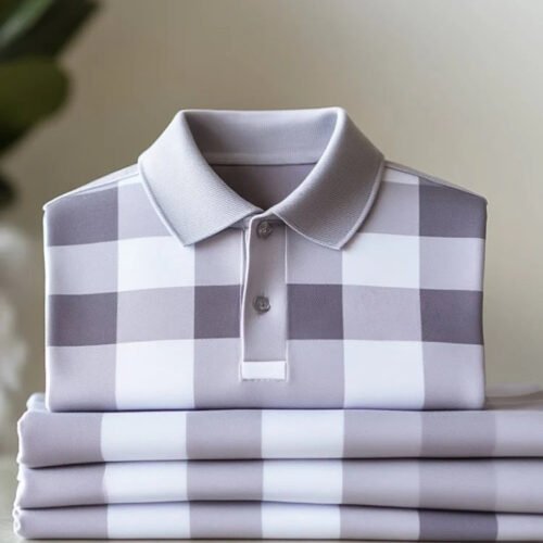 Men's Classic Business Check Button Short Sleeve Stretch Polo Shirt