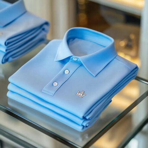 Men's Business Casual Logo Button Short Sleeve Elastic Polo Shirt