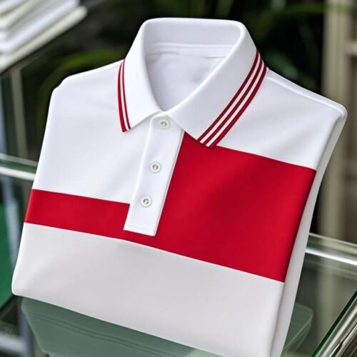 Men's Business Casual Striped Button Short Sleeve Polo Shirt
