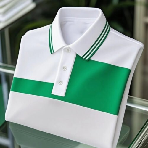 Men's Business Casual Striped Button Short Sleeve Polo Shirt