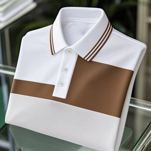 Men's Business Casual Striped Button Short Sleeve Polo Shirt