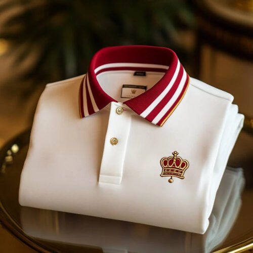 Men's Classic Business Check Crest Short Sleeve Polo Shirt