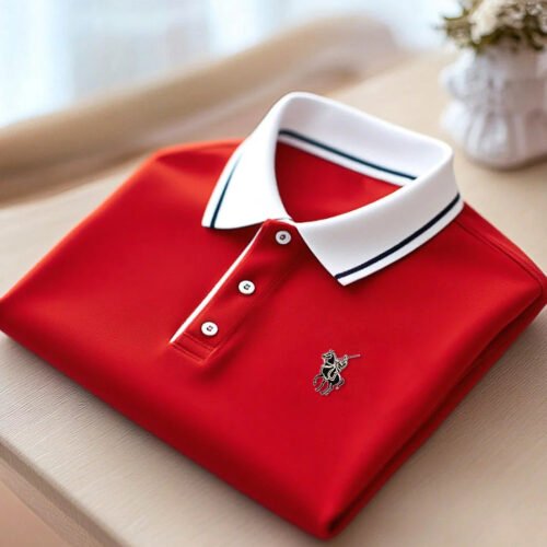 Men's Business Casual Rainbow Striped Short Sleeve Button Polo Shirt