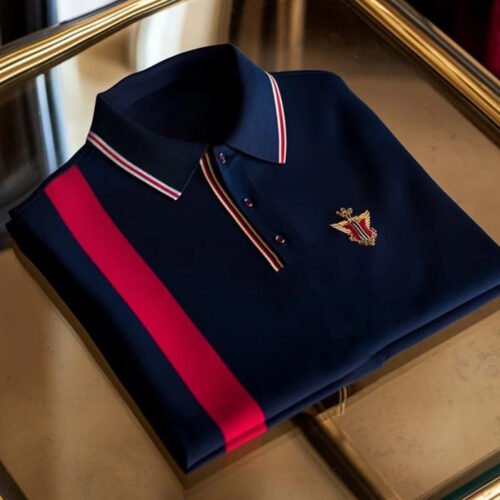 Men's Classic Business Striped Button Short Sleeve Polo Shirt