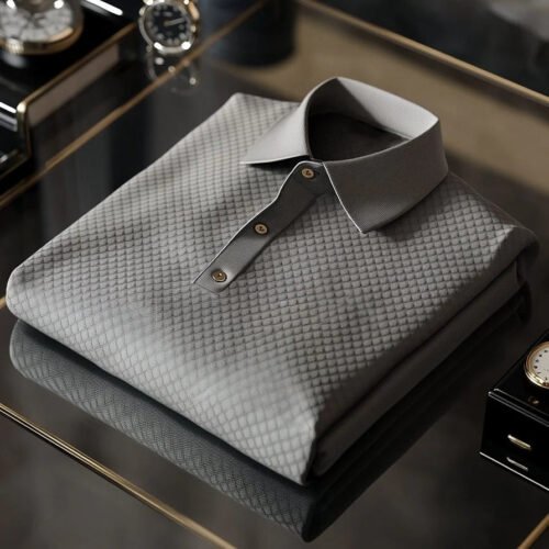 Men's Business Casual Textured Button Short Sleeve Polo Shirt