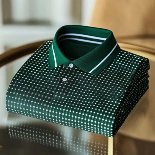 Men's Classic Business Button Short Sleeve Polo Shirt with Pattern